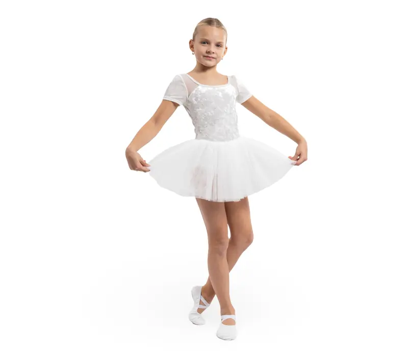 Bloch cap sleeve tutu leoard, dres pre dievčatá s tutu sukničkou  - Biela