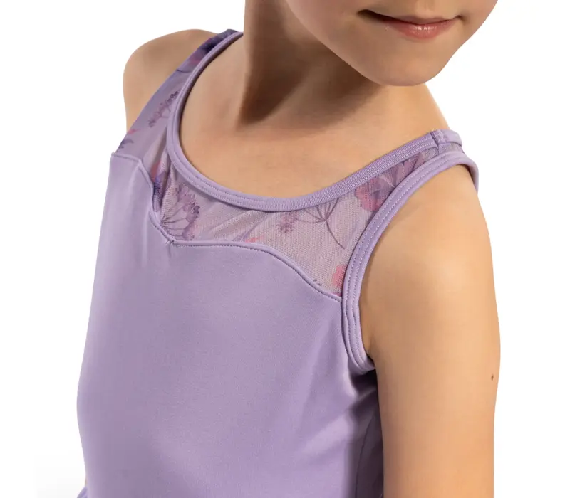 Bloch Evie Floral tank, dievčenský dres s tutu sukničkou na hrubé ramienka  - Orgovánová lilac Bloch