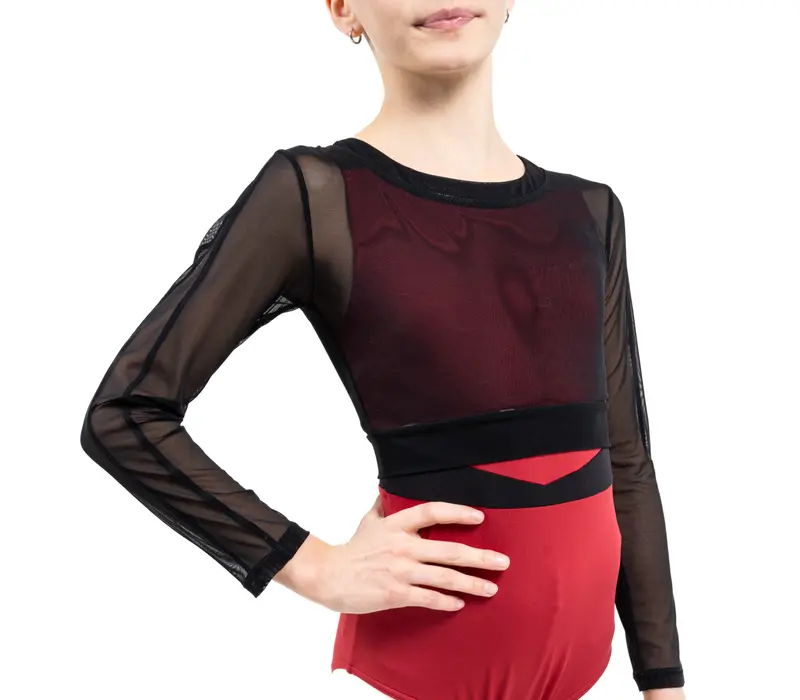 Capezio C'est La Vie Joyeux mesh cover up, dievčenský top - Čierna